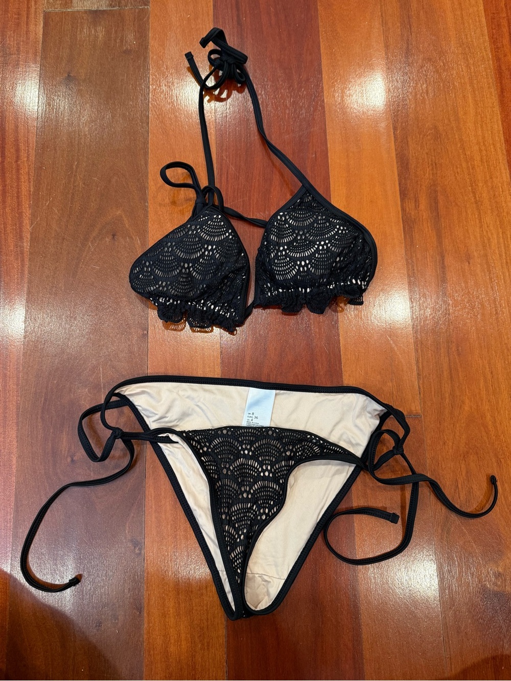 Topshop Black Lace Crochet Triangle Bikini Set Sz 4/US4